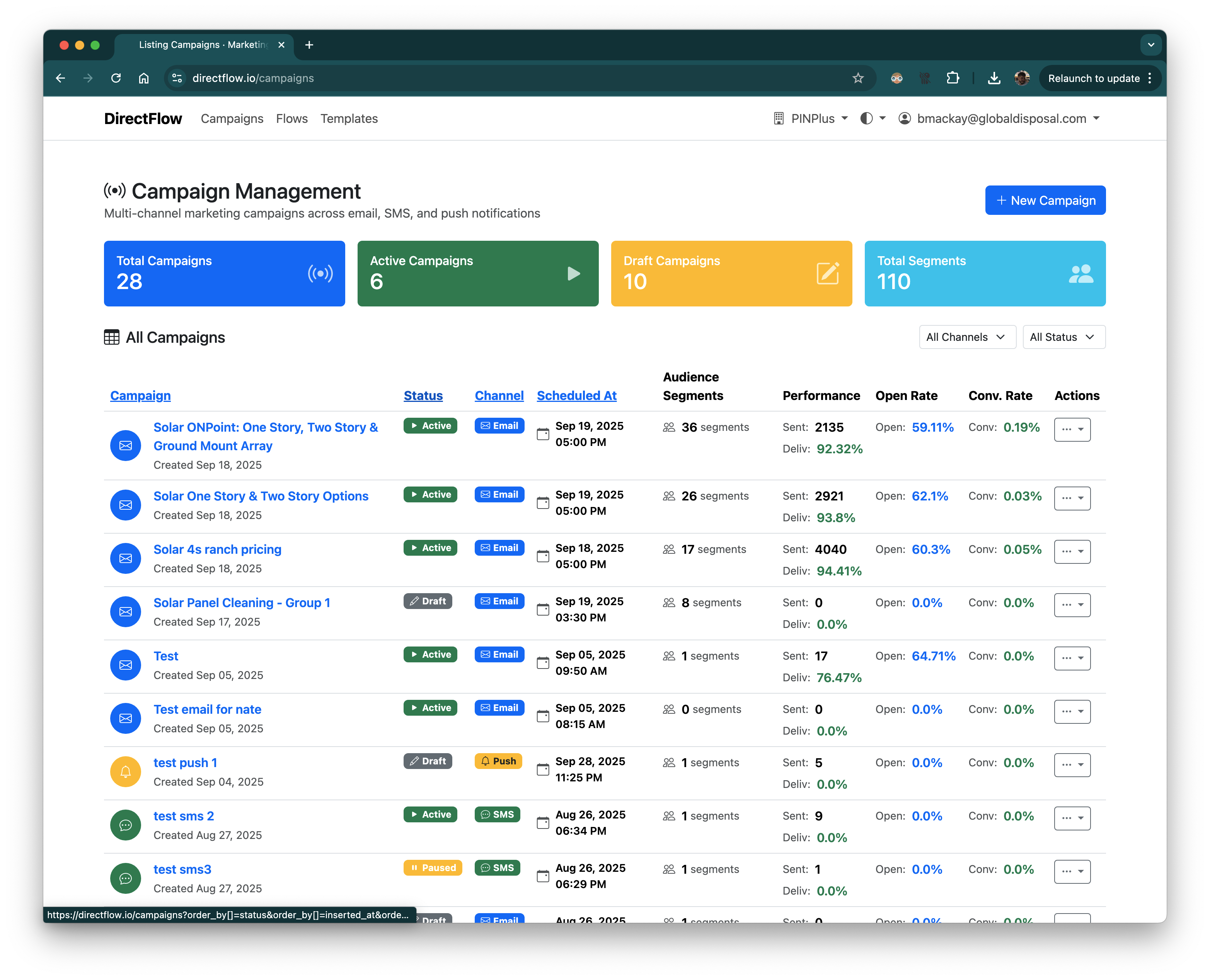 DirectFlow Dashboard Interface