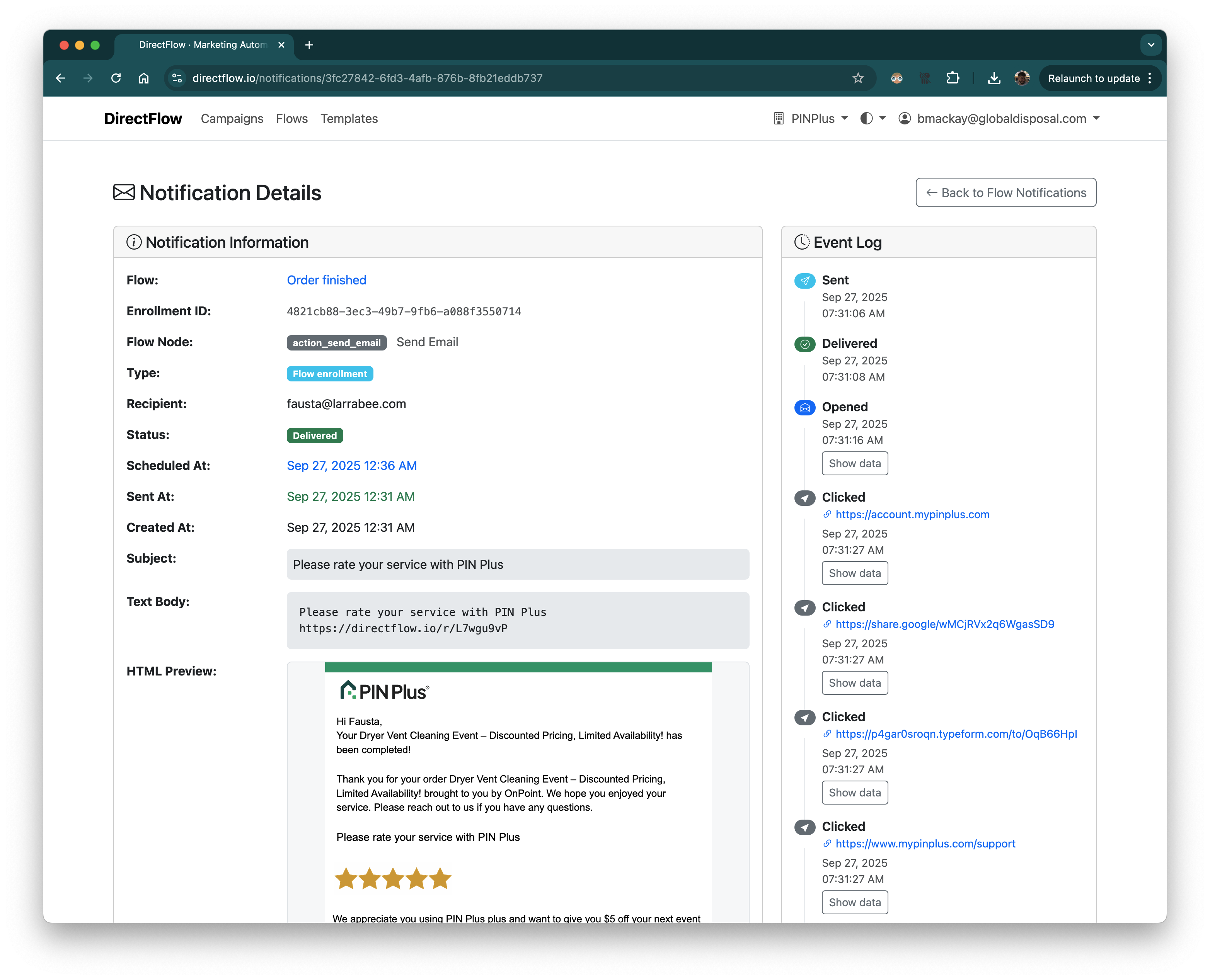 DirectFlow Dashboard Interface