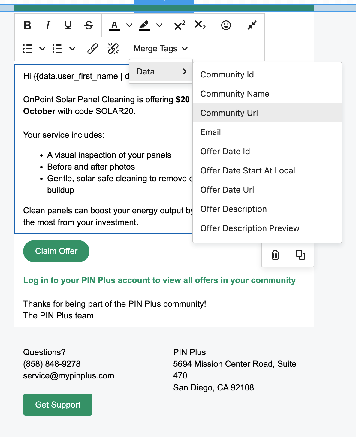 Email template editor with rich autocomplete